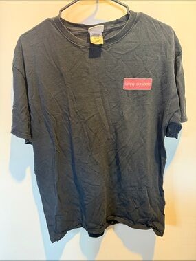 Simply Southern Men's Short-Sleeve Tee in Charcoal with Pink Logo Size: L
